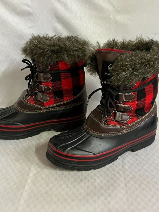 Tamarack Womens Snow Duck Boots Size 9 Red Plaid Fur Trim Thinsulate - Picture 4 of 8